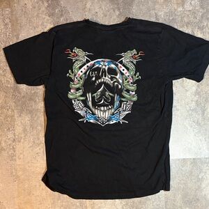Vintage Y2K Dragon Skull Tattoo Shirt Size XL 2000s MMA Emo Tapout